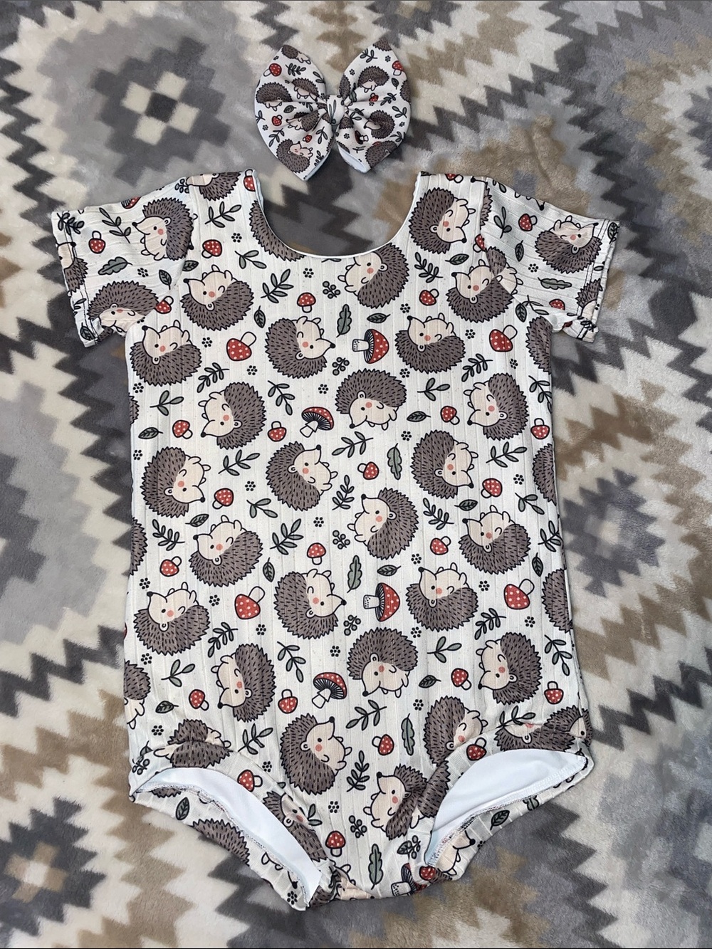Girls Hedgehog Cottage Core One-Piece Bodysuit or Sunsuit